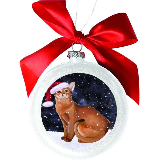 Let it Snow Christmas Holiday Abyssinian Cat White Round Ball Christmas Ornament WBSOR48373