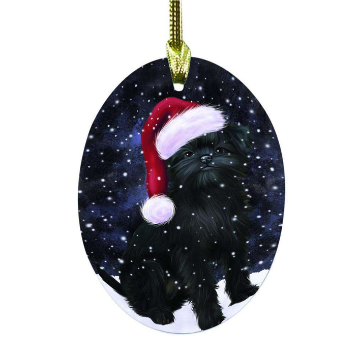 Let it Snow Christmas Holiday Affenpinscher Dog Oval Glass Christmas Ornament OGOR48374