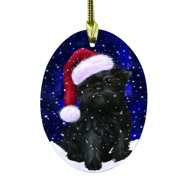 Let it Snow Christmas Holiday Affenpinscher Dog Oval Glass Christmas Ornament OGOR48375