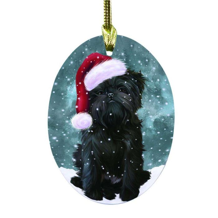 Let it Snow Christmas Holiday Affenpinscher Dog Oval Glass Christmas Ornament OGOR48376
