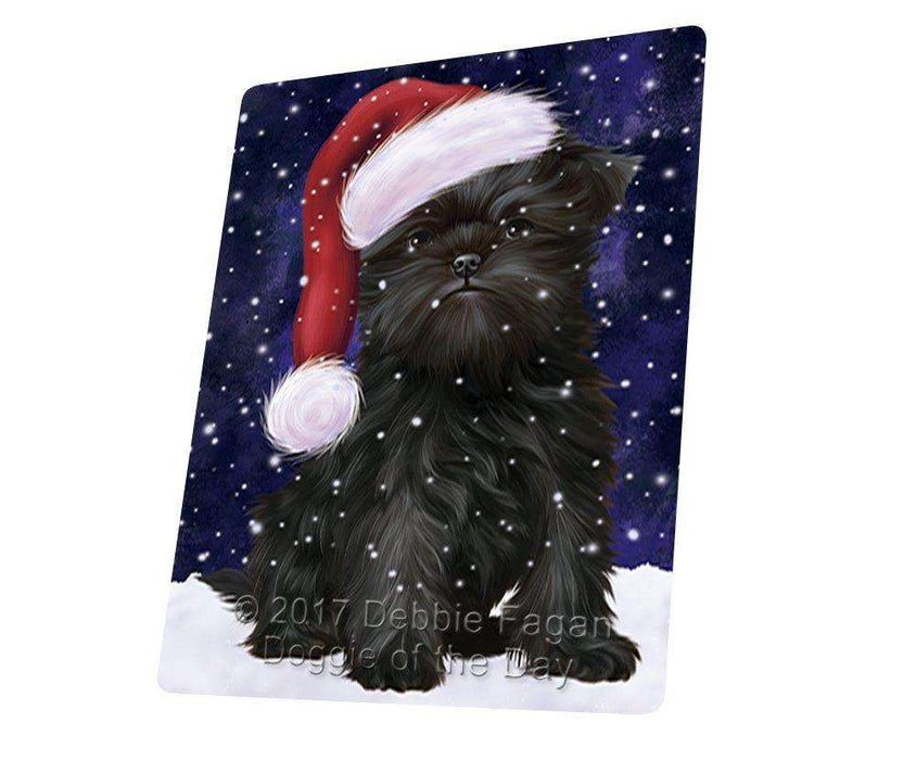 Let it Snow Christmas Holiday Affenpinscher Dog Wearing Santa Hat Art Portrait Print Woven Throw Sherpa Plush Fleece Blanket
