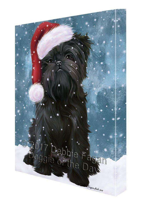 Let it Snow Christmas Holiday Affenpinscher Dog Wearing Santa Hat Canvas Wall Art