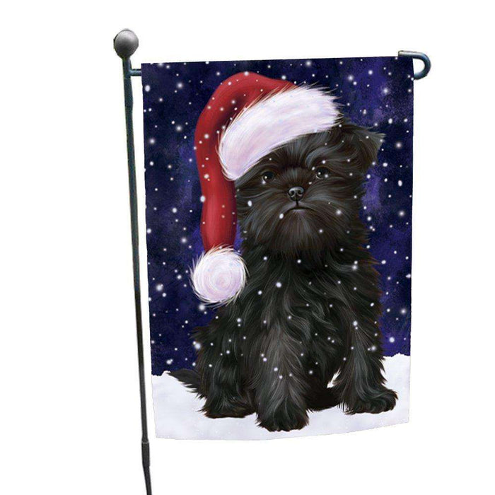 Let it Snow Christmas Holiday Affenpinscher Dog Wearing Santa Hat Garden Flag