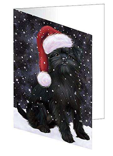 Let it Snow Christmas Holiday Affenpinscher Dog Wearing Santa Hat Handmade Artwork Assorted Pets Greeting Cards and Note Cards with Envelopes for All Occasions and Holiday Seasons