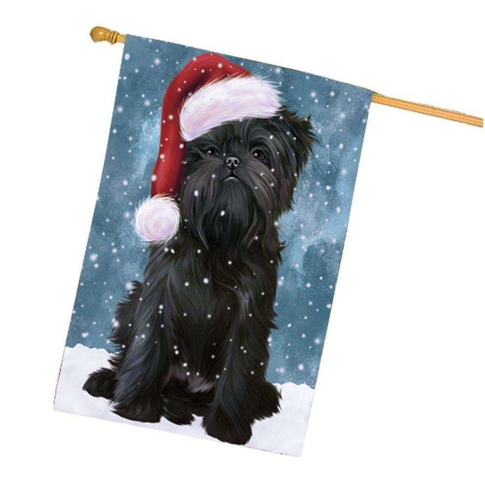 Let it Snow Christmas Holiday Affenpinscher Dog Wearing Santa Hat House Flag