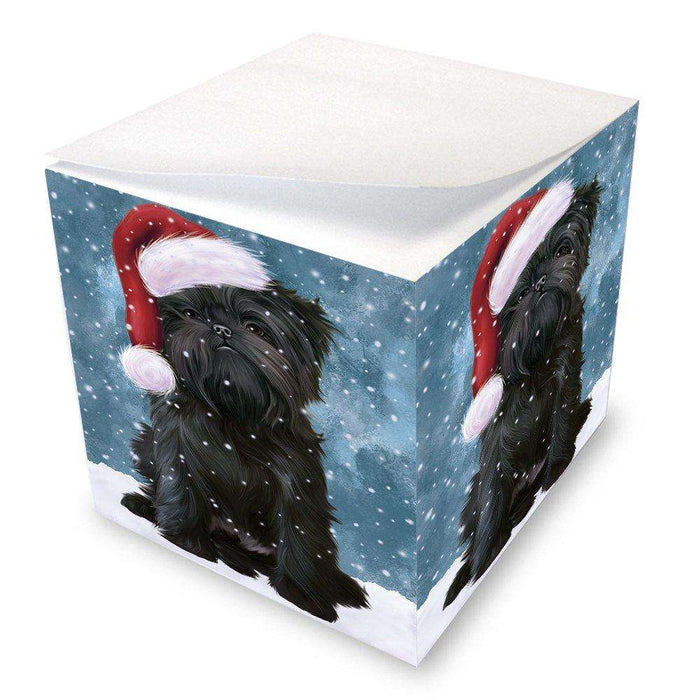 Let it Snow Christmas Holiday Affenpinscher Dog Wearing Santa Hat Note Cube D286