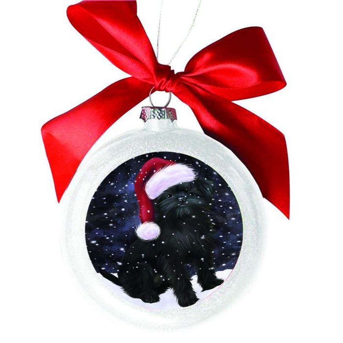 Let it Snow Christmas Holiday Affenpinscher Dog White Round Ball Christmas Ornament WBSOR48374