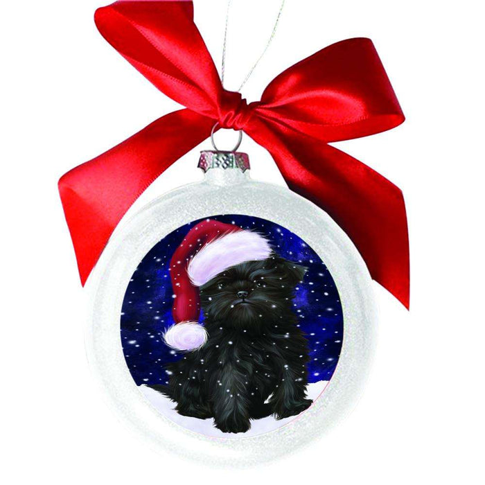 Let it Snow Christmas Holiday Affenpinscher Dog White Round Ball Christmas Ornament WBSOR48375