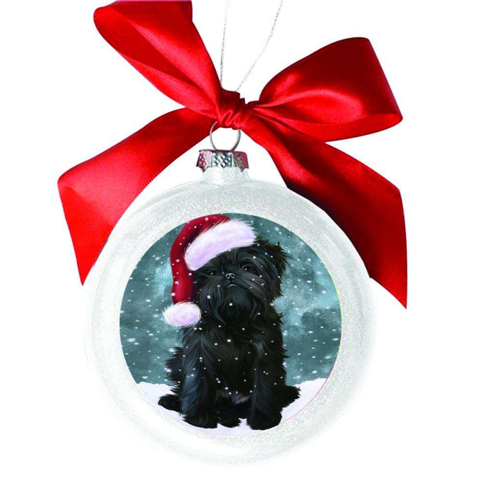 Let it Snow Christmas Holiday Affenpinscher Dog White Round Ball Christmas Ornament WBSOR48376