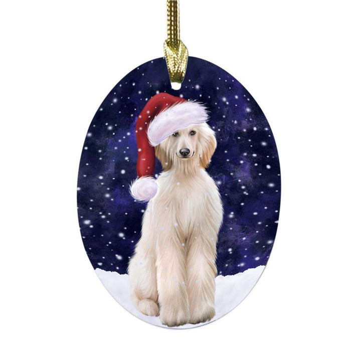 Let it Snow Christmas Holiday Afghan Hound Dog Oval Glass Christmas Ornament OGOR48907