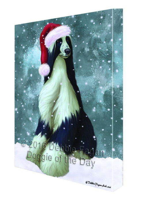 Let it Snow Christmas Holiday Afghan Hound Dog Wearing Santa Hat Canvas Wall Art