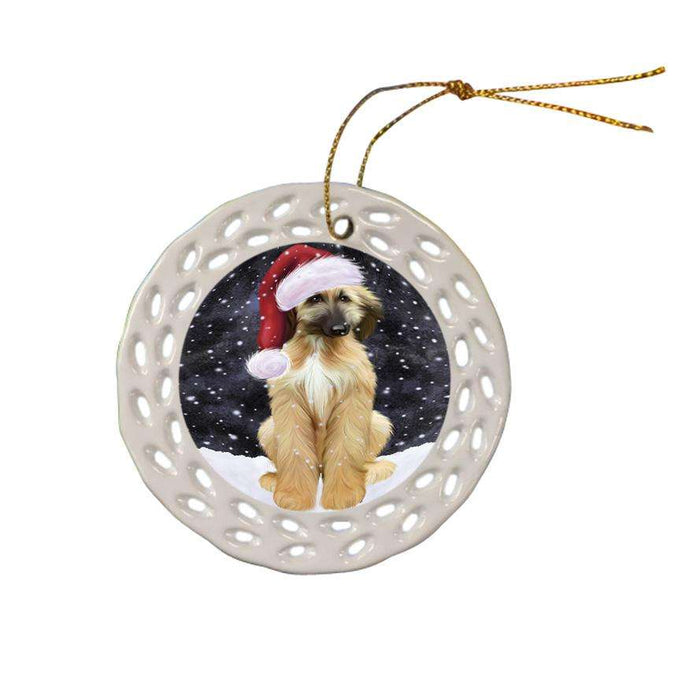 Let it Snow Christmas Holiday Afghan Hound Dog Wearing Santa Hat Ceramic Doily Ornament DPOR54265