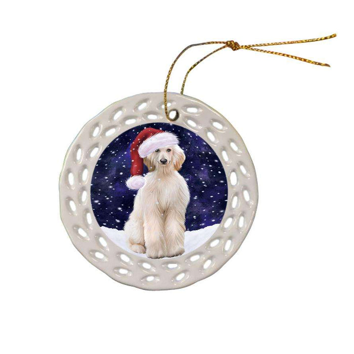 Let it Snow Christmas Holiday Afghan Hound Dog Wearing Santa Hat Ceramic Doily Ornament DPOR54266