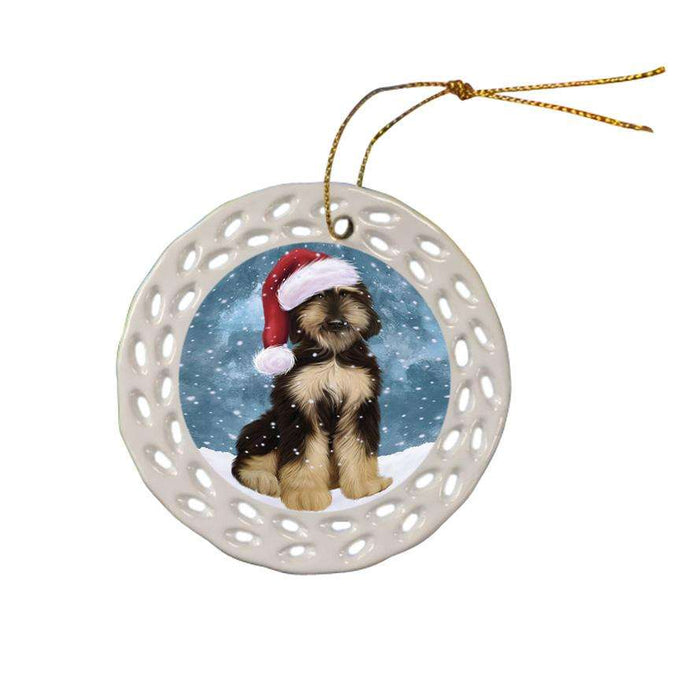 Let it Snow Christmas Holiday Afghan Hound Dog Wearing Santa Hat Ceramic Doily Ornament DPOR54267