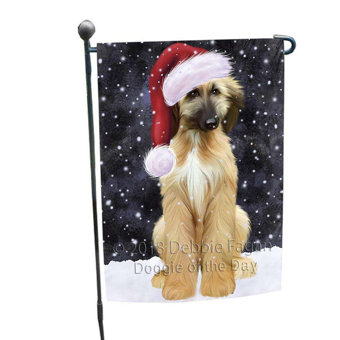Let it Snow Christmas Holiday Afghan Hound Dog Wearing Santa Hat Garden Flag GFLG54327