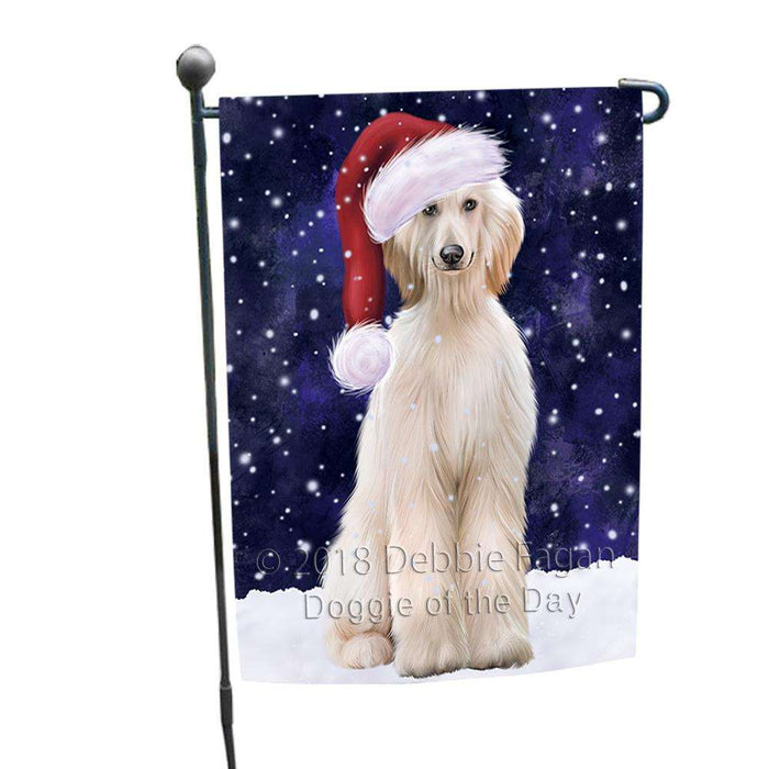 Let it Snow Christmas Holiday Afghan Hound Dog Wearing Santa Hat Garden Flag GFLG54328