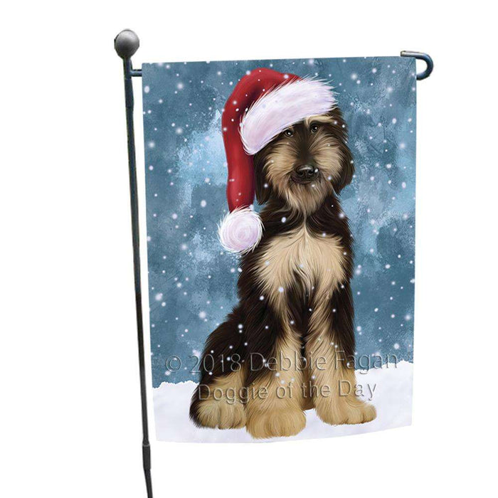 Let it Snow Christmas Holiday Afghan Hound Dog Wearing Santa Hat Garden Flag GFLG54329