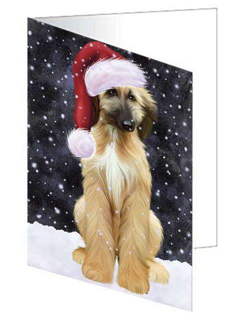 Let it Snow Christmas Holiday Afghan Hound Dog Wearing Santa Hat Handmade Artwork Assorted Pets Greeting Cards and Note Cards with Envelopes for All Occasions and Holiday Seasons GCD66824