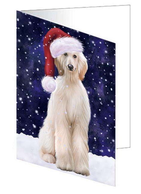 Let it Snow Christmas Holiday Afghan Hound Dog Wearing Santa Hat Handmade Artwork Assorted Pets Greeting Cards and Note Cards with Envelopes for All Occasions and Holiday Seasons GCD66827