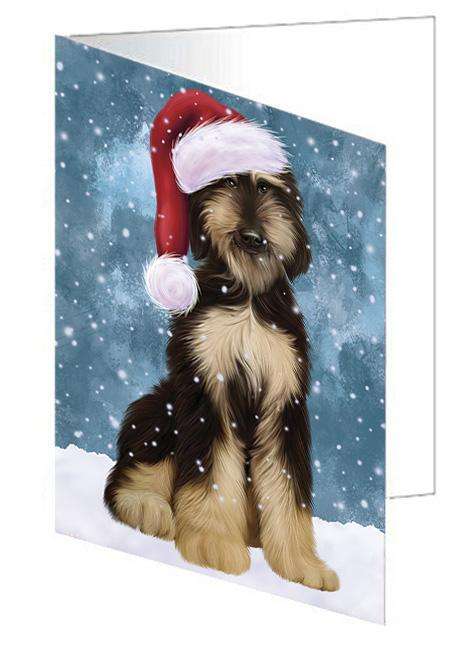 Let it Snow Christmas Holiday Afghan Hound Dog Wearing Santa Hat Handmade Artwork Assorted Pets Greeting Cards and Note Cards with Envelopes for All Occasions and Holiday Seasons GCD66830
