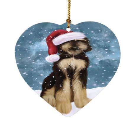 Let it Snow Christmas Holiday Afghan Hound Dog Wearing Santa Hat Heart Christmas Ornament HPOR54267