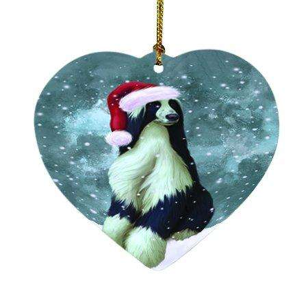 Let it Snow Christmas Holiday Afghan Hound Dog Wearing Santa Hat Heart Ornament D299