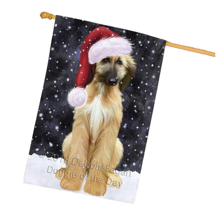Let it Snow Christmas Holiday Afghan Hound Dog Wearing Santa Hat House Flag FLG54463