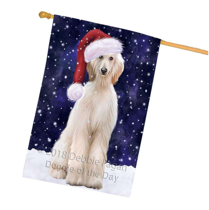 Let it Snow Christmas Holiday Afghan Hound Dog Wearing Santa Hat House Flag FLG54464