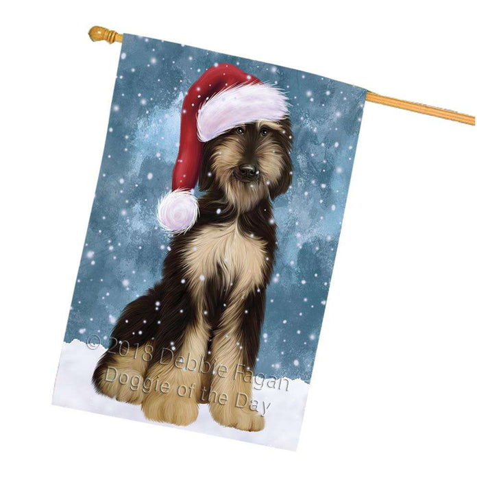 Let it Snow Christmas Holiday Afghan Hound Dog Wearing Santa Hat House Flag FLG54465
