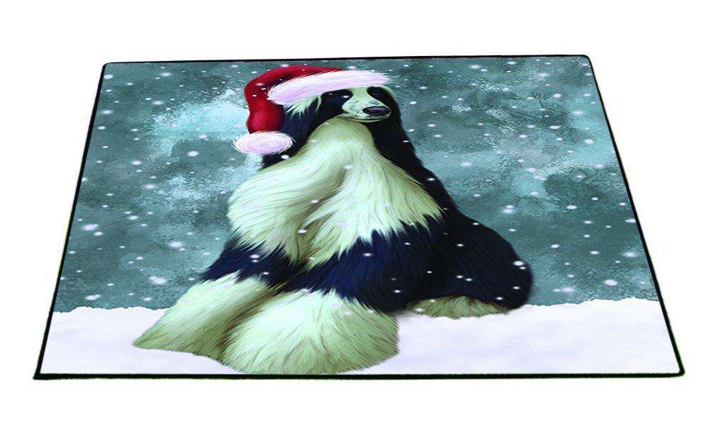 Let it Snow Christmas Holiday Afghan Hound Dog Wearing Santa Hat Indoor/Outdoor Floormat