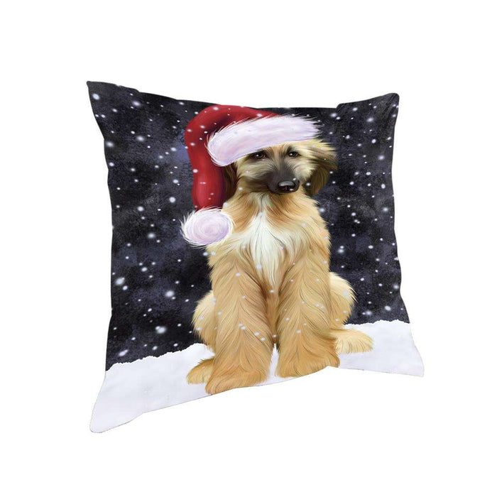 Let it Snow Christmas Holiday Afghan Hound Dog Wearing Santa Hat Pillow PIL73684