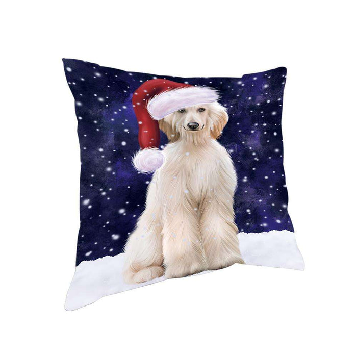 Let it Snow Christmas Holiday Afghan Hound Dog Wearing Santa Hat Pillow PIL73688