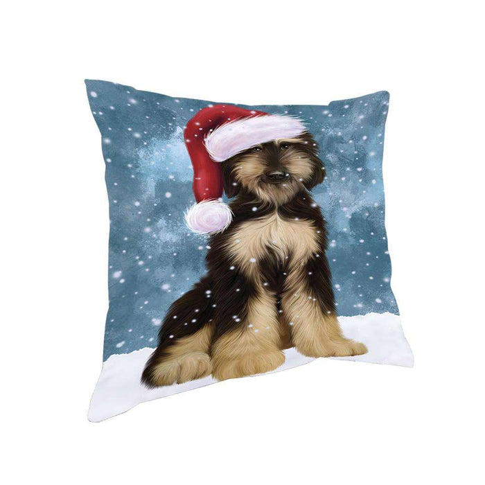 Let it Snow Christmas Holiday Afghan Hound Dog Wearing Santa Hat Pillow PIL73692