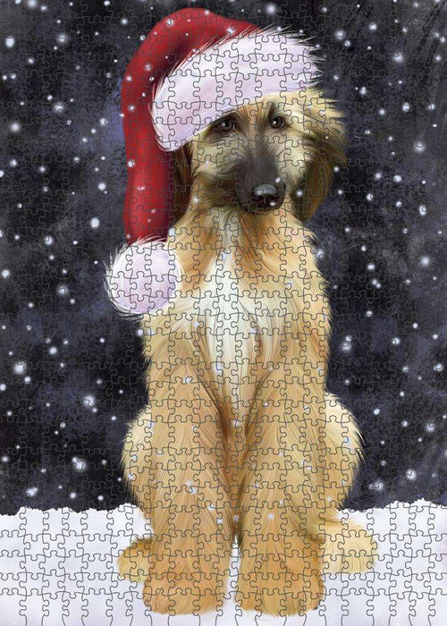 Let it Snow Christmas Holiday Afghan Hound Dog Wearing Santa Hat Puzzle with Photo Tin PUZL84216