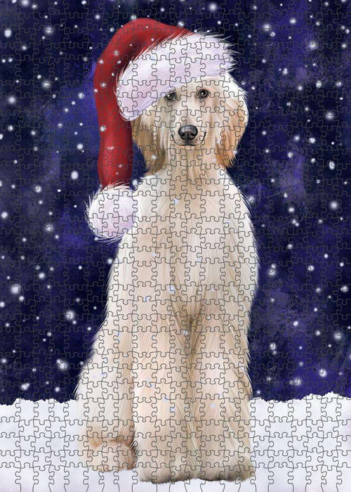 Let it Snow Christmas Holiday Afghan Hound Dog Wearing Santa Hat Puzzle with Photo Tin PUZL84220