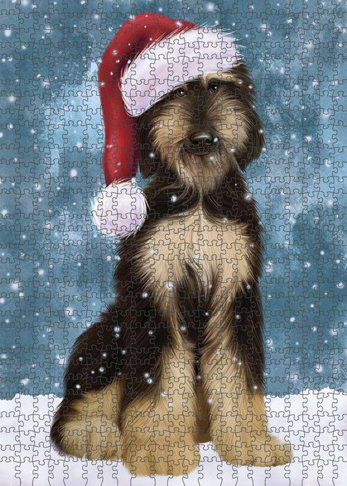 Let it Snow Christmas Holiday Afghan Hound Dog Wearing Santa Hat Puzzle with Photo Tin PUZL84224