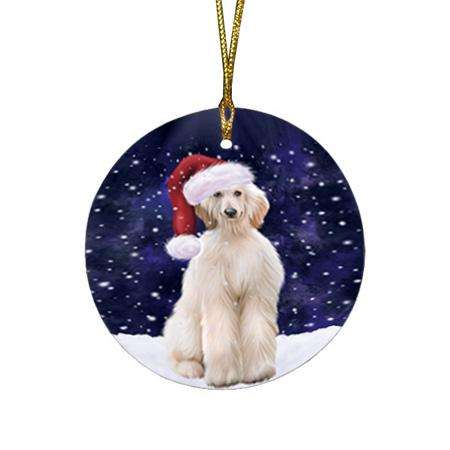 Let it Snow Christmas Holiday Afghan Hound Dog Wearing Santa Hat Round Flat Christmas Ornament RFPOR54257