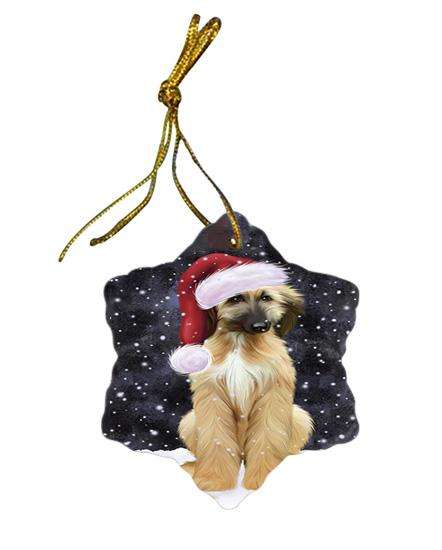 Let it Snow Christmas Holiday Afghan Hound Dog Wearing Santa Hat Star Porcelain Ornament SPOR54256