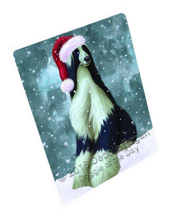 Let it Snow Christmas Holiday Afghan Hound Dog Wearing Santa Hat Tempered Cutting Board