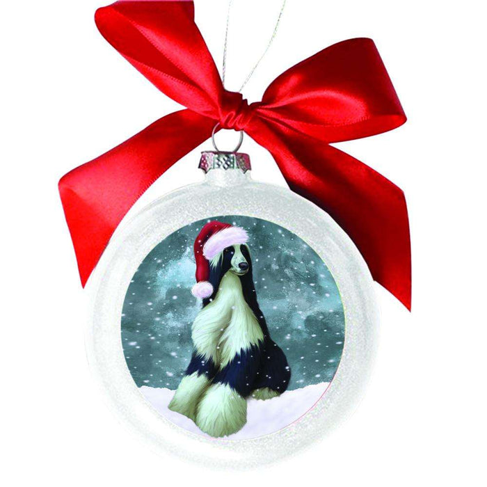 Let it Snow Christmas Holiday Afghan Hound Dog White Round Ball Christmas Ornament WBSOR48377
