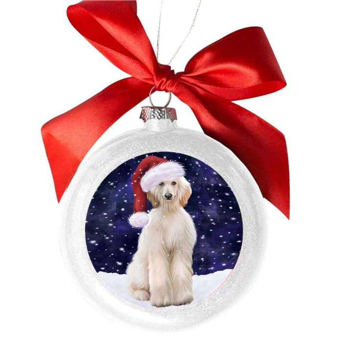 Let it Snow Christmas Holiday Afghan Hound Dog White Round Ball Christmas Ornament WBSOR48907