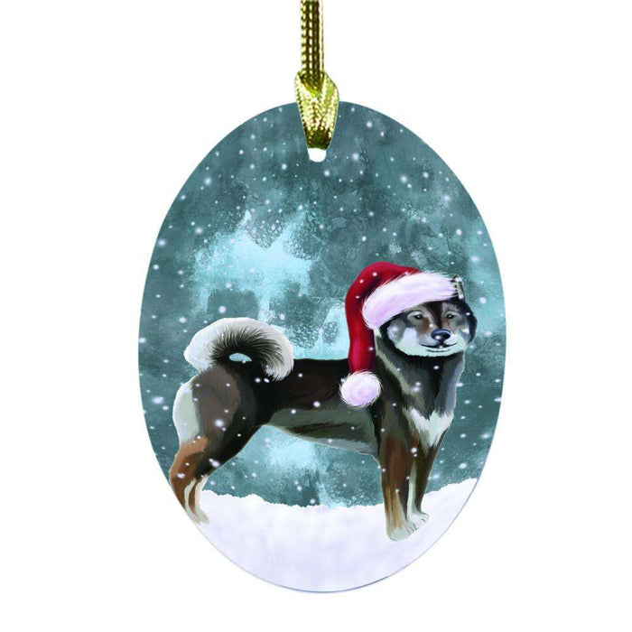 Let it Snow Christmas Holiday Aiku Dog Oval Glass Christmas Ornament OGOR48378