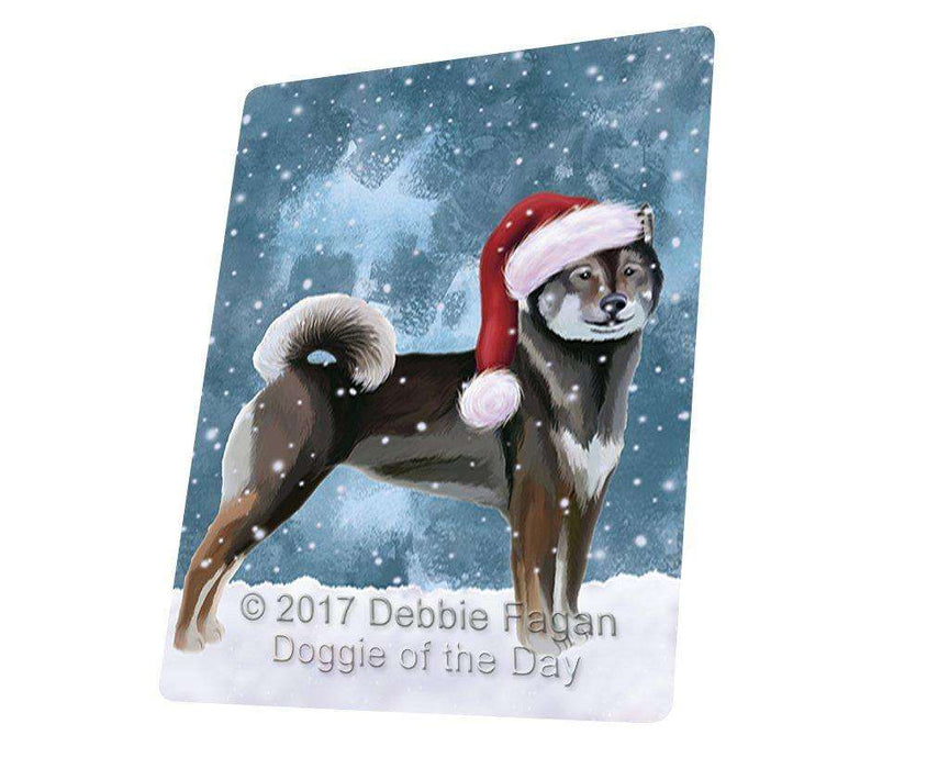 Let it Snow Christmas Holiday Aiku Dog Wearing Santa Hat Art Portrait Print Woven Throw Sherpa Plush Fleece Blanket D091