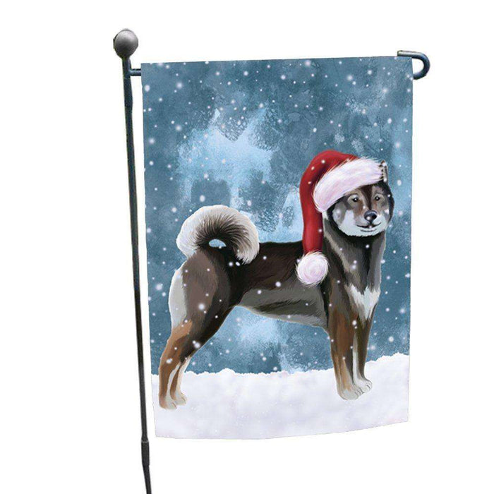 Let it Snow Christmas Holiday Aiku Dog Wearing Santa Hat Garden Flag FLG091