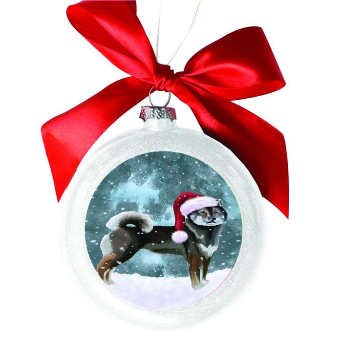 Let it Snow Christmas Holiday Aiku Dog White Round Ball Christmas Ornament WBSOR48378