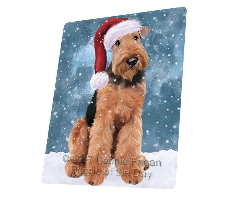 Let it Snow Christmas Holiday Airedale Dog Wearing Santa Hat Art Portrait Print Woven Throw Sherpa Plush Fleece Blanket D048