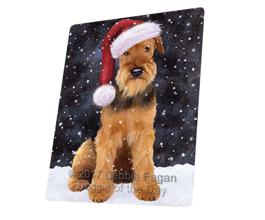 Let it Snow Christmas Holiday Airedale Dog Wearing Santa Hat Art Portrait Print Woven Throw Sherpa Plush Fleece Blanket D049