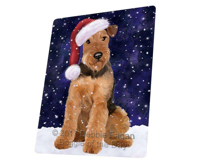 Let it Snow Christmas Holiday Airedale Dog Wearing Santa Hat Art Portrait Print Woven Throw Sherpa Plush Fleece Blanket D215