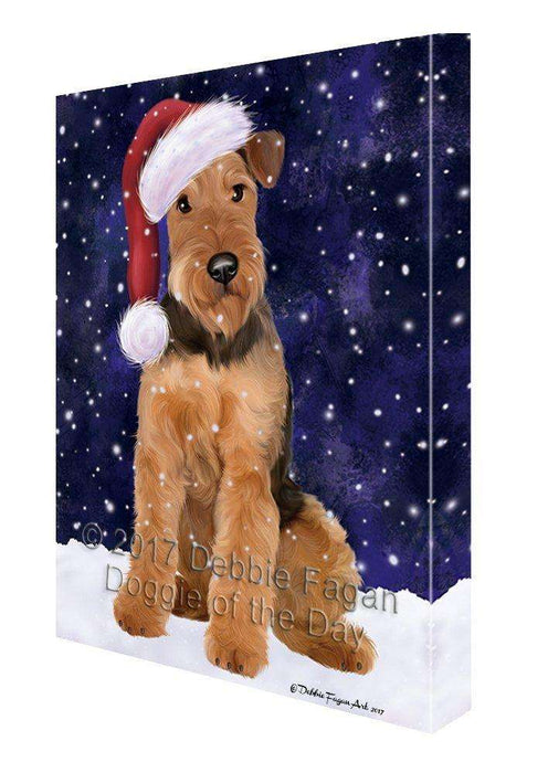 Let it Snow Christmas Holiday Airedale Dog Wearing Santa Hat Canvas Wall Art D215