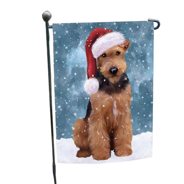 Let it Snow Christmas Holiday Airedale Dog Wearing Santa Hat Garden Flag D214